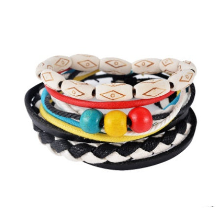 Bracelet en cuir Hommes Multicouche Perle Bracelet Punk Wrap Bracelets pour Femmes Vintage punk Hommes Bijoux