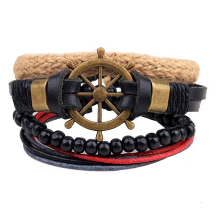 Bracelet en cuir Hommes Multicouche Perle Bracelet Punk Wrap Bracelets pour Femmes Vintage punk Hommes Bijoux