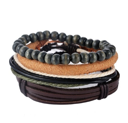 Bracelet en cuir Hommes Multicouche Perle Bracelet Punk Wrap Bracelets pour Femmes Vintage punk Hommes Bijoux