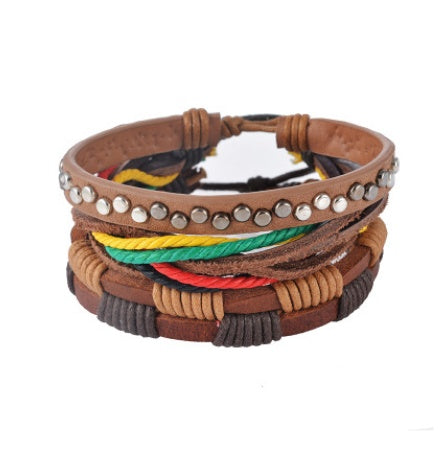 Bracelet en cuir Hommes Multicouche Perle Bracelet Punk Wrap Bracelets pour Femmes Vintage punk Hommes Bijoux