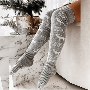 Hiver Noël chaud tricoté femmes bas beau Elk flocon de neige jacquard sur le genou longues chaussettes décontractées pour dames cadeaux taille gratuite