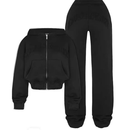 Ins Lettre Costume de sport Zip-up à capuche courte Sweat-shirt Haut et Lâche Cordon Pantalon Mode Femme Vêtements