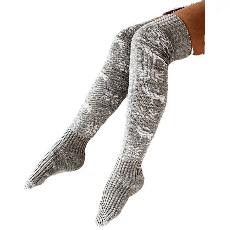 Hiver Noël chaud tricoté femmes bas beau Elk flocon de neige jacquard sur le genou longues chaussettes décontractées pour dames cadeaux taille gratuite