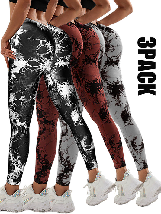 Pack de 3 leggings d'entraînement Scrunch pour femmes, leggings de yoga | taille haute | tite-dye | taille arrière en V | leggings de yoga | leggings d'entraînement pour femmes