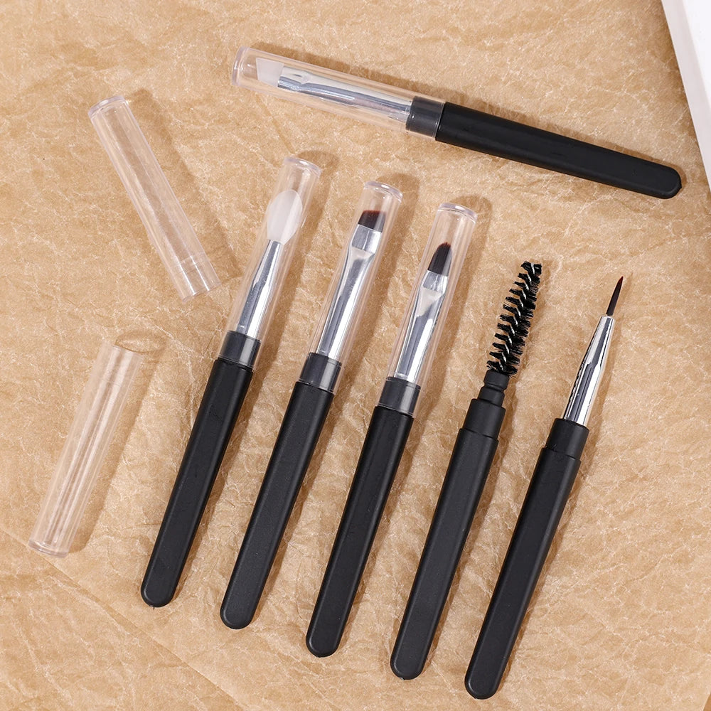 Portable Short Multi-function Makeup Brush with Lid Professional Natural Foundation Powder Contour Blending Eyeshadow Brushes