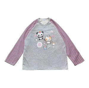 HOUZHOU Y2k Harajuku Kawaii Striped Hoodie Women Japanese Fashion Patchwork Cartoon Print Sweatshirt Female Autumn 2023 New In