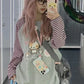 HOUZHOU Y2k Harajuku Kawaii Striped Hoodie Women Japanese Fashion Patchwork Cartoon Print Sweatshirt Female Autumn 2023 New In