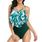 Nouveau Style Maillot de Bain Double Couche Lotus Feuille Tropicale Forêt Tropicale Haute Taille Maillot de Bain Fendu